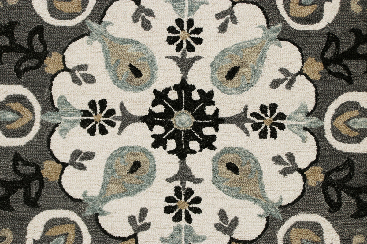 Ornate Gray and White Medallion Round Rug - color swatch
