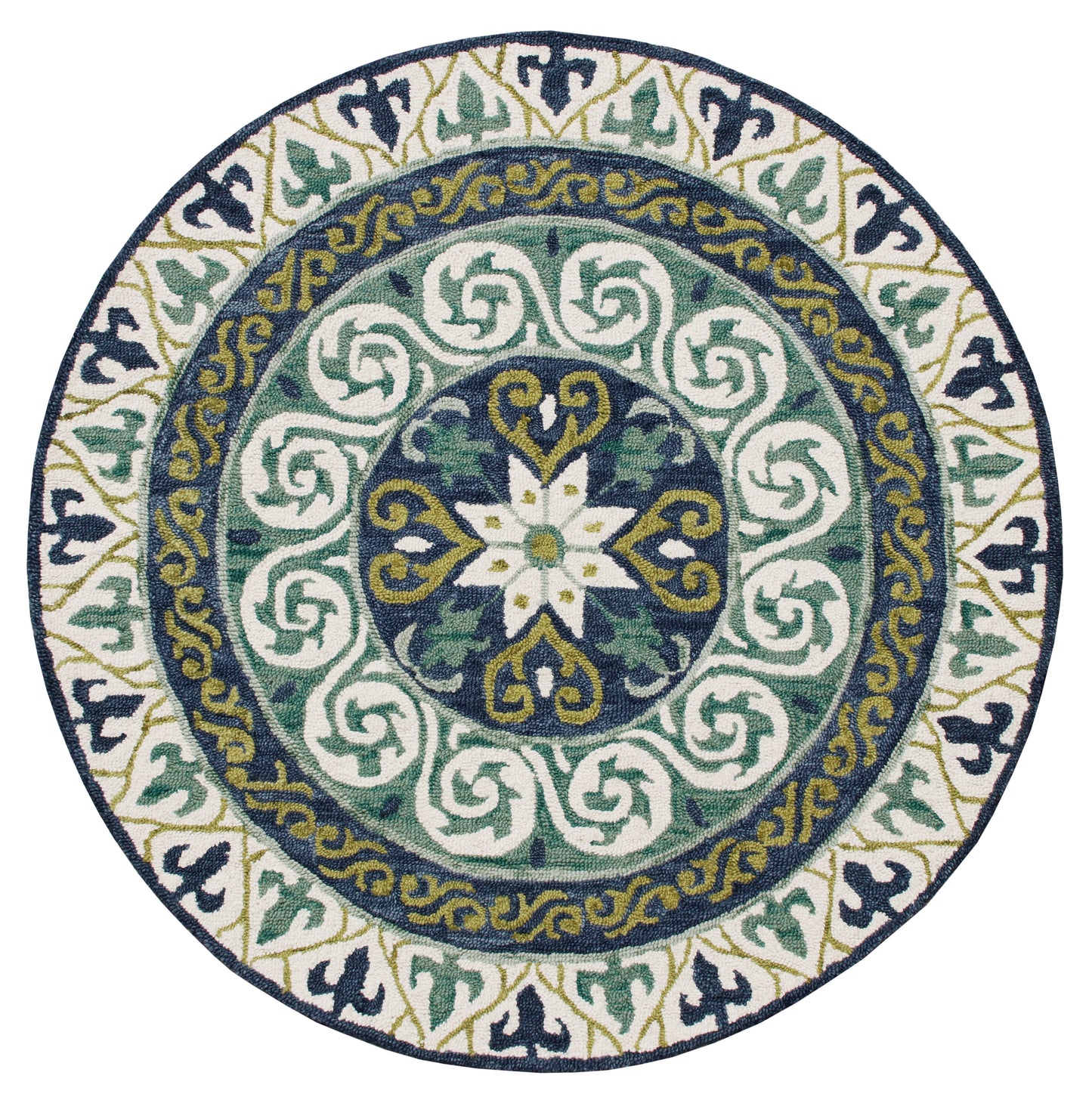 VIBRA-03567 Bohemian/Eclectic Hand-Tufted Blue/Green/Ivory Wool Indoor Area Rugs - LR Home