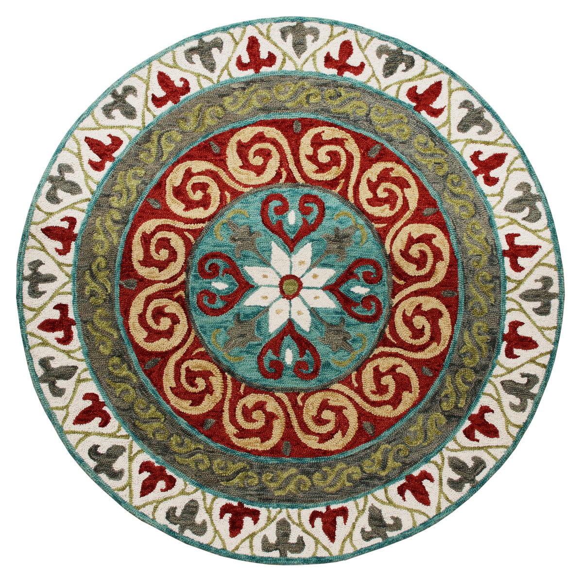 Southwestern Stunner Ivory and Red Round Rug - Silo view