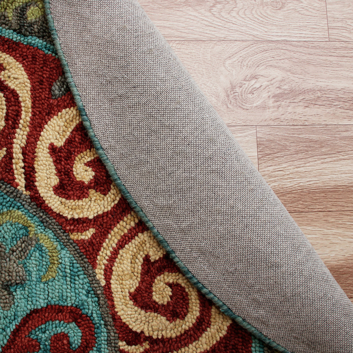 Southwestern Stunner Ivory and Red Round Rug - back view