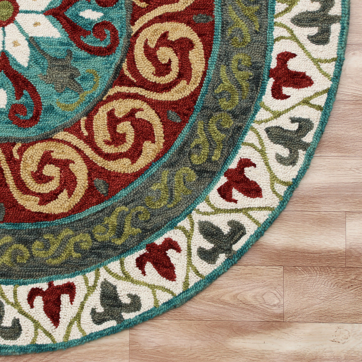 Southwestern Stunner Ivory and Red Round Rug - corner view