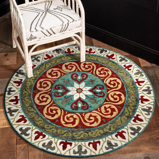Vibrance-03568 Farmhouse Hand-Tufted Gray/Red Cotton Indoor Area Rug - LR Home