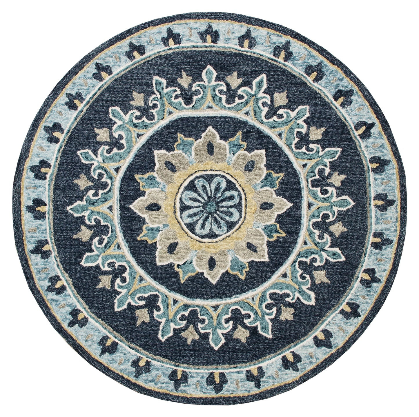 VIBRA-03569 Bohemian/Eclectic Hand-Tufted Navy/Light Blue/Yellow  Wool Indoor Area Rugs - LR Home