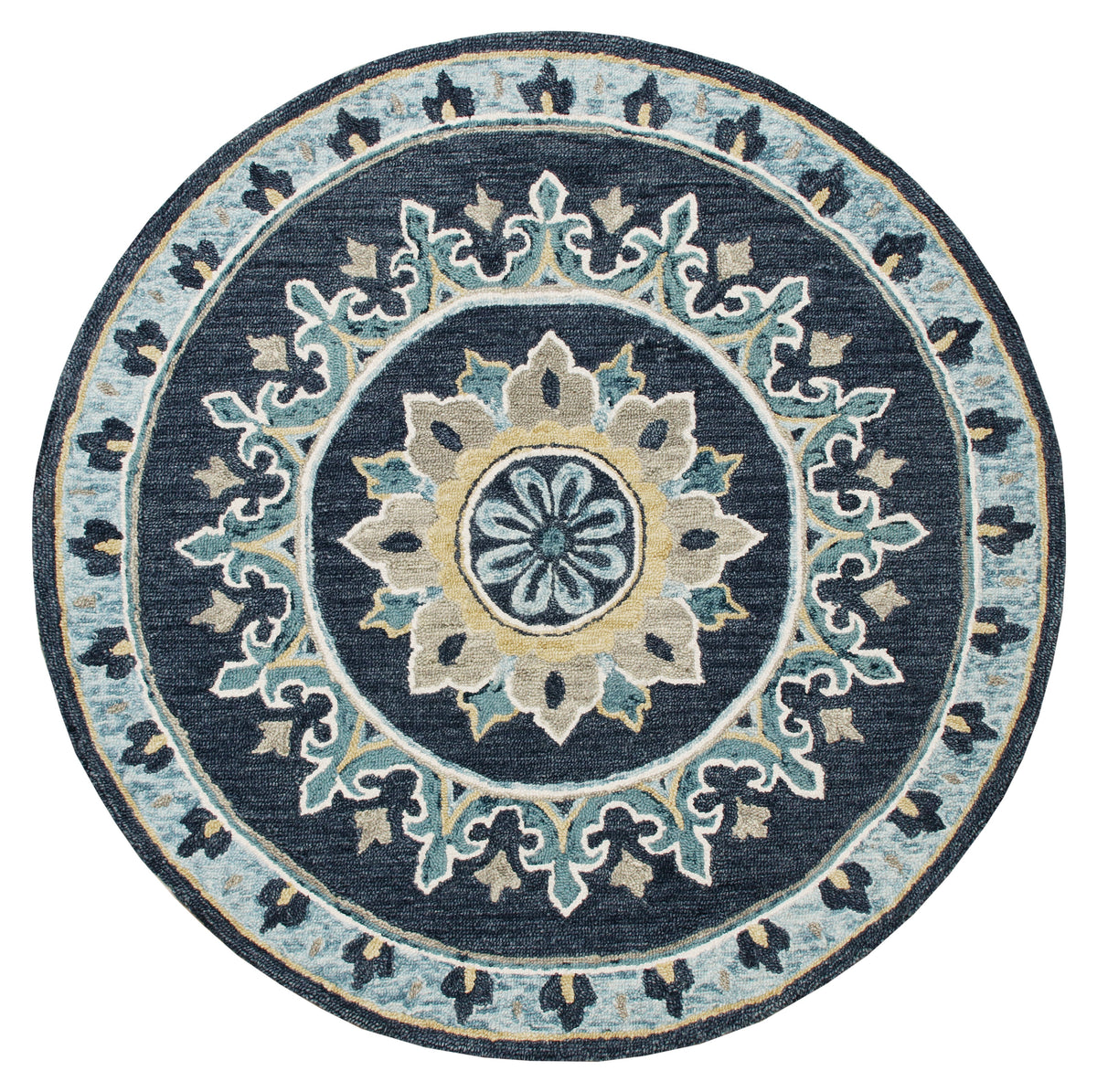 Blue Floral Gardens Medallion Round Rug - Silo view
