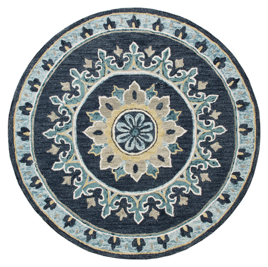 Blue Floral Gardens Medallion Round Rug - Silo view