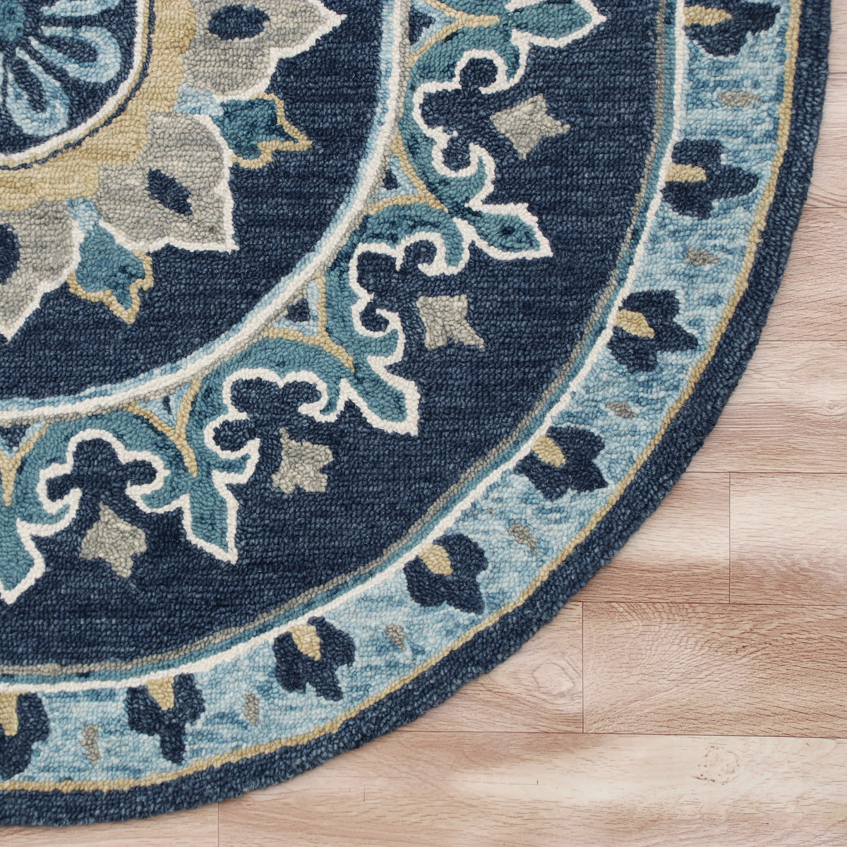 Blue Floral Gardens Medallion Round Rug - corner view