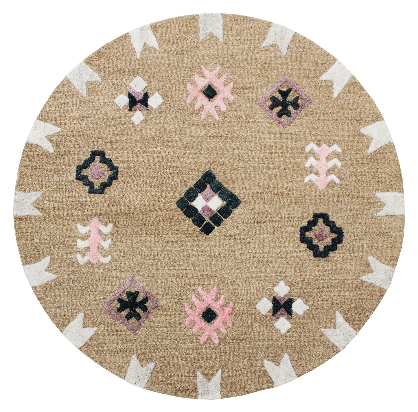 VIBRA-03570 Scandinavian Hand-Tufted Taupe/Black/Pink Wool Indoor Area Rugs - LR Home