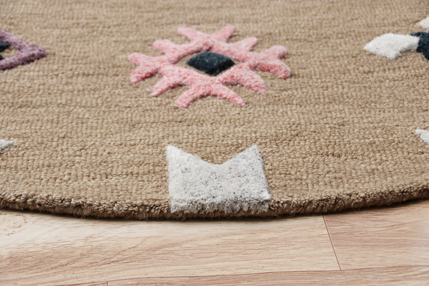 VIBRA-03570 Scandinavian Hand-Tufted Taupe/Black/Pink Wool Indoor Area Rugs - LR Home