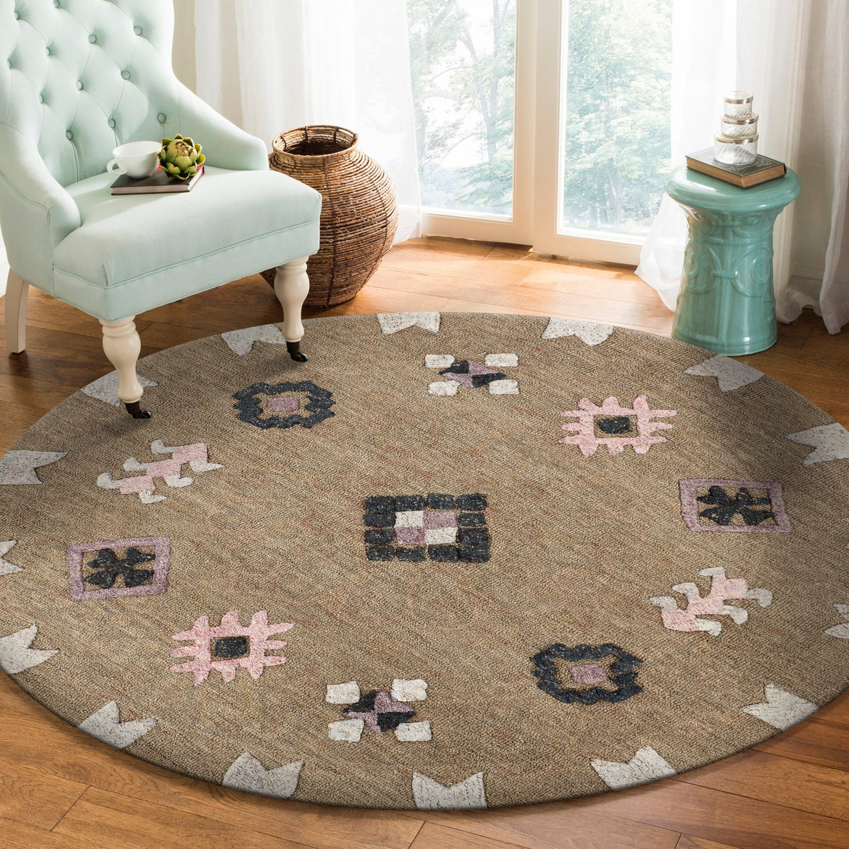 Evette Rios Vibrance Hand Tufted Taupe Geometric Area Rug - lifestyle view