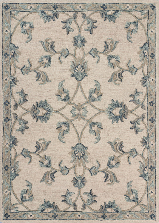 Mirroring Ivory and Blue Floral Bloom Area Rug - Silo view