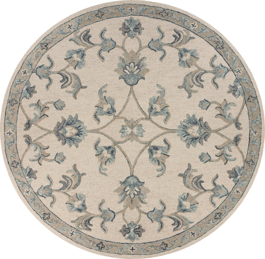 Victorian-81581 Traditional Hand-Tufted Ivory/Light Blue Cotton Indoor Area Rug - LR Home
