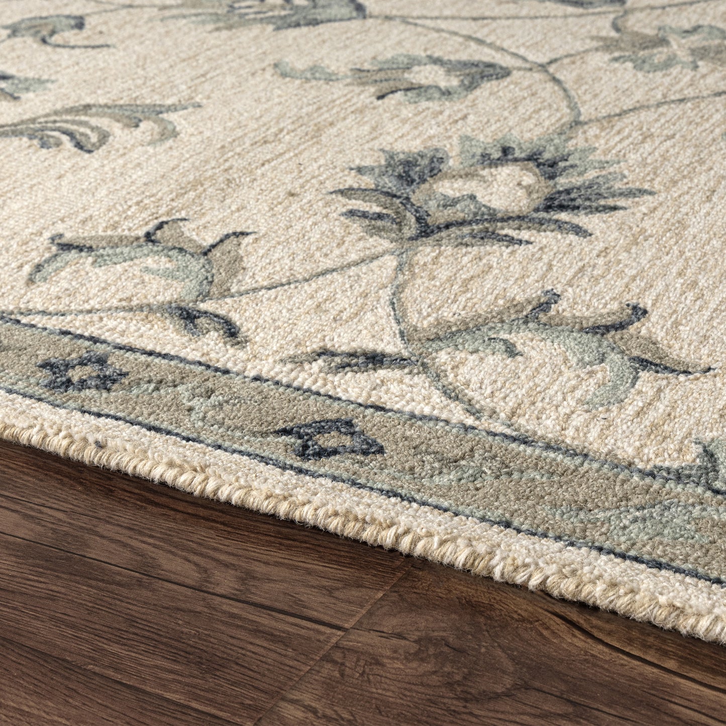 Victorian-81581 Traditional Hand-Tufted Ivory/Light Blue Cotton Indoor Area Rug - LR Home