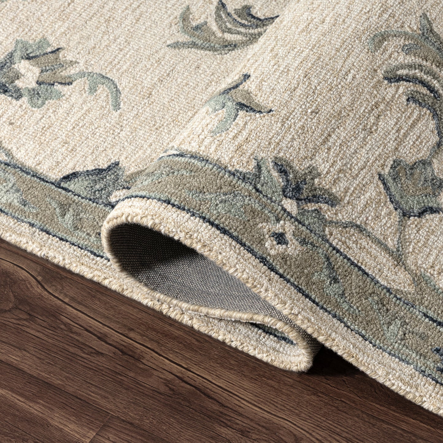 Victorian-81581 Traditional Hand-Tufted Ivory/Light Blue Cotton Indoor Area Rug - LR Home