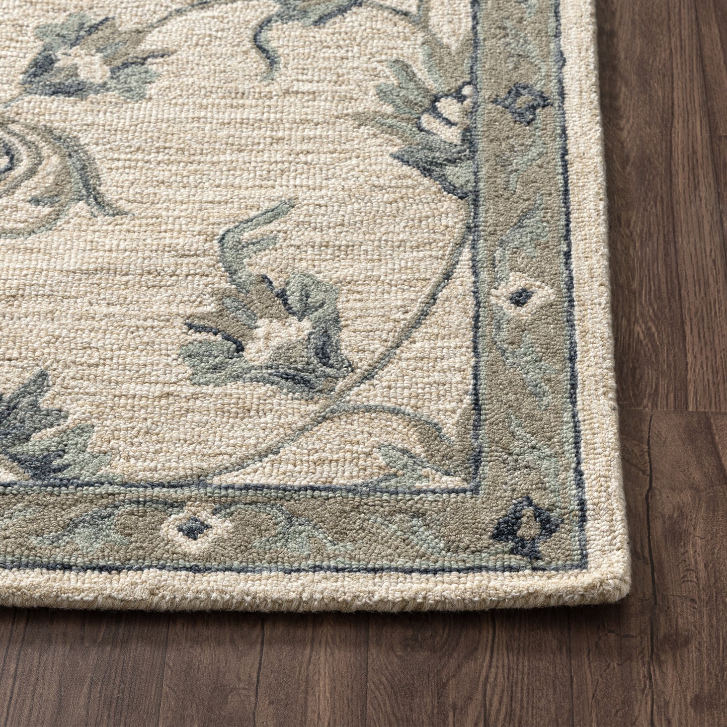 Victorian-81581 Traditional Hand-Tufted Ivory/Light Blue Cotton Indoor Area Rug - LR Home