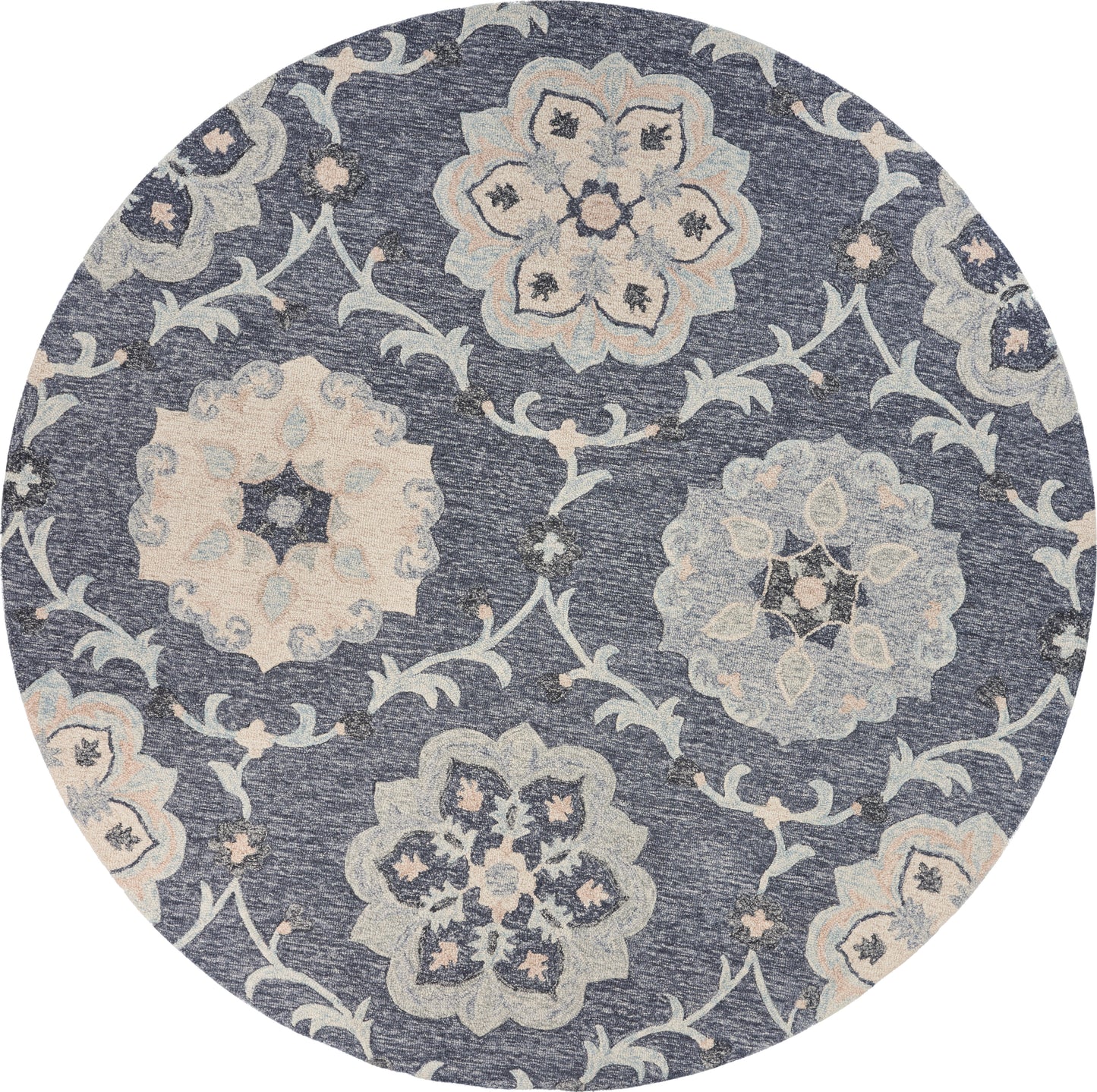 Victorian-81582 Traditional Hand-Tufted Dark Gray/Blue Cotton Indoor Area Rug - LR Home