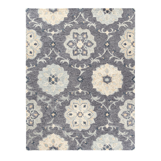 Victorian-81582 Traditional Hand-Tufted Dark Gray/Blue Cotton Indoor Area Rug - LR Home