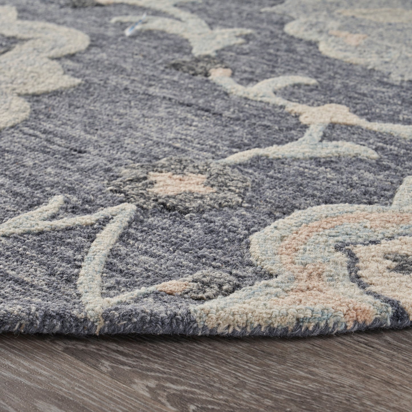Victorian-81582 Traditional Hand-Tufted Dark Gray/Blue Cotton Indoor Area Rug - LR Home