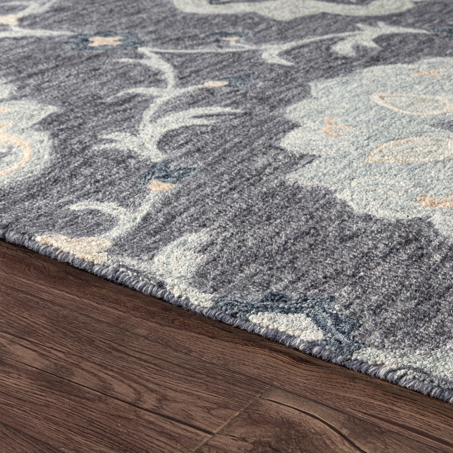Victorian-81582 Traditional Hand-Tufted Dark Gray/Blue Cotton Indoor Area Rug - LR Home