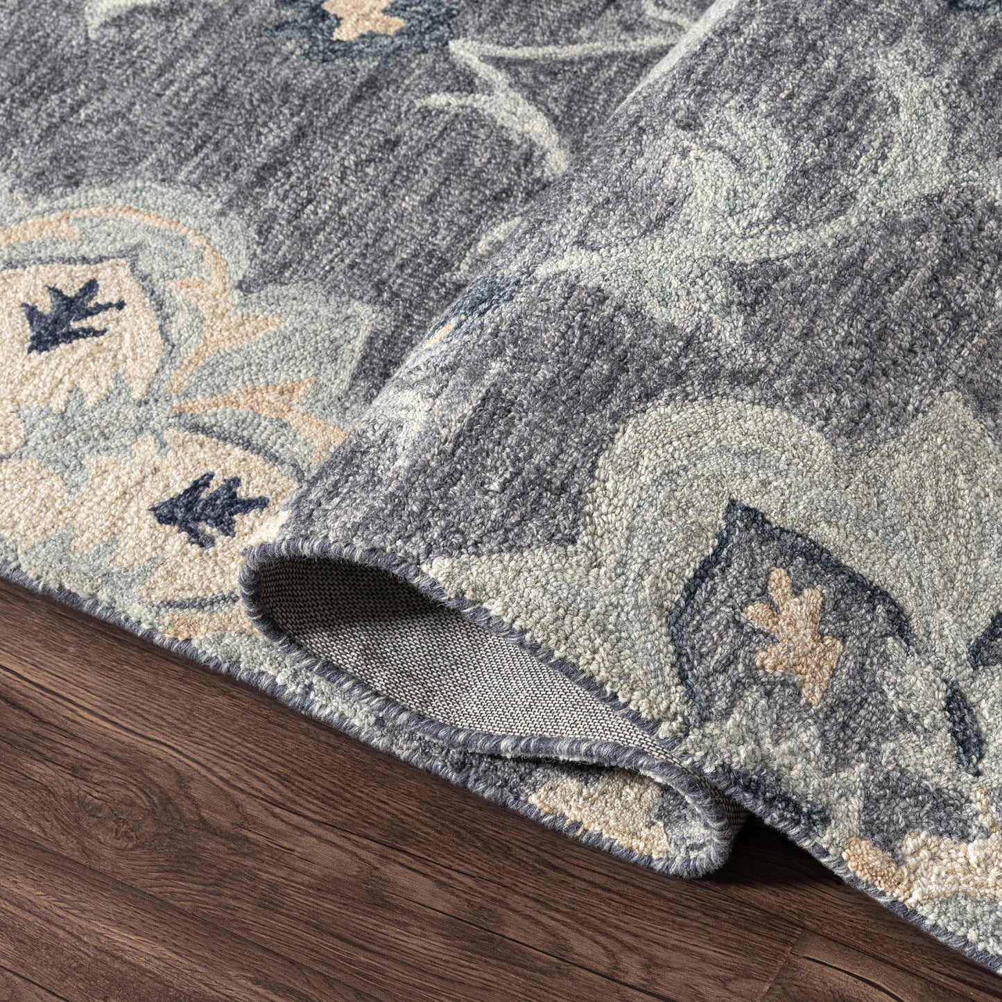 Victorian-81582 Traditional Hand-Tufted Dark Gray/Blue Cotton Indoor Area Rug - LR Home