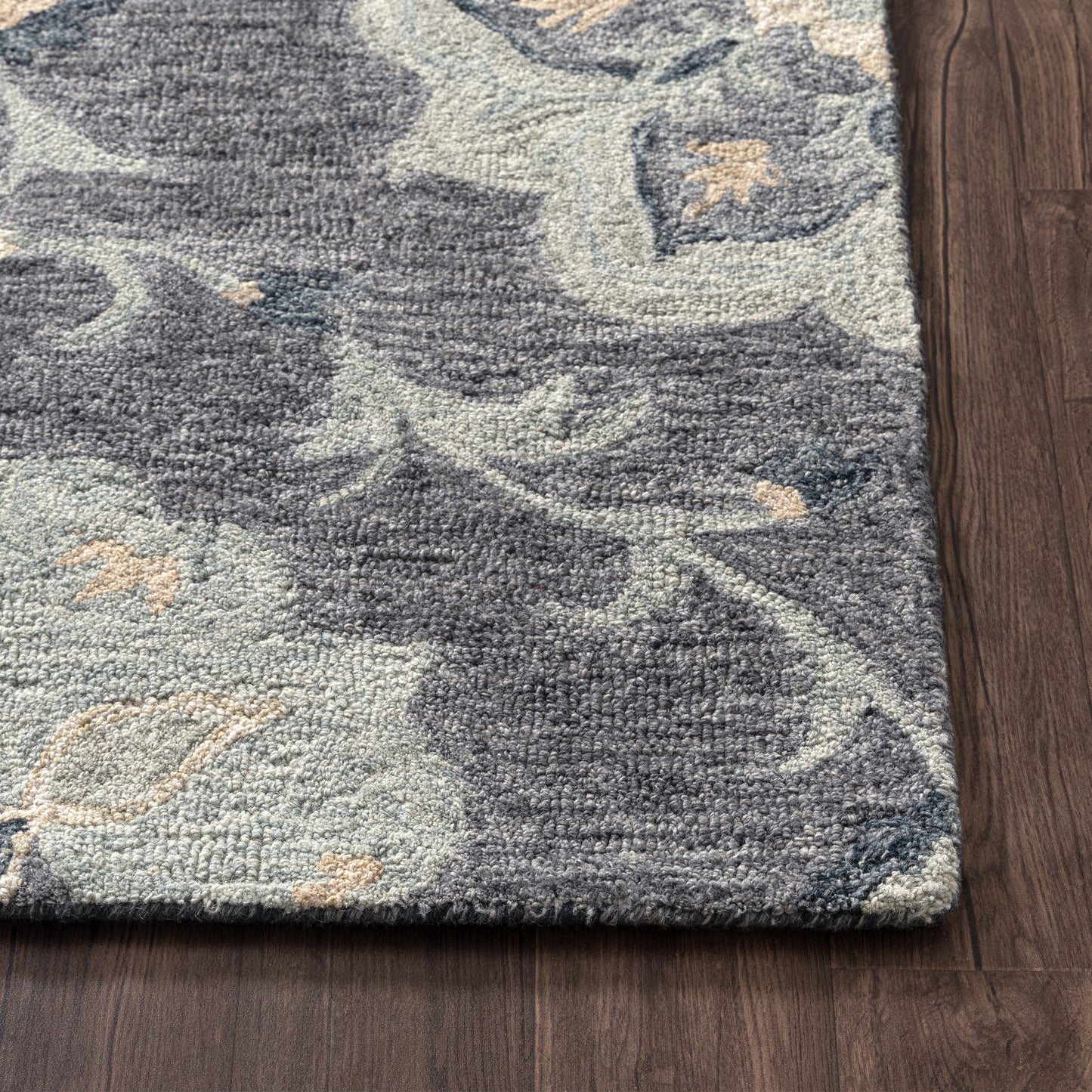 Victorian-81582 Traditional Hand-Tufted Dark Gray/Blue Cotton Indoor Area Rug - LR Home