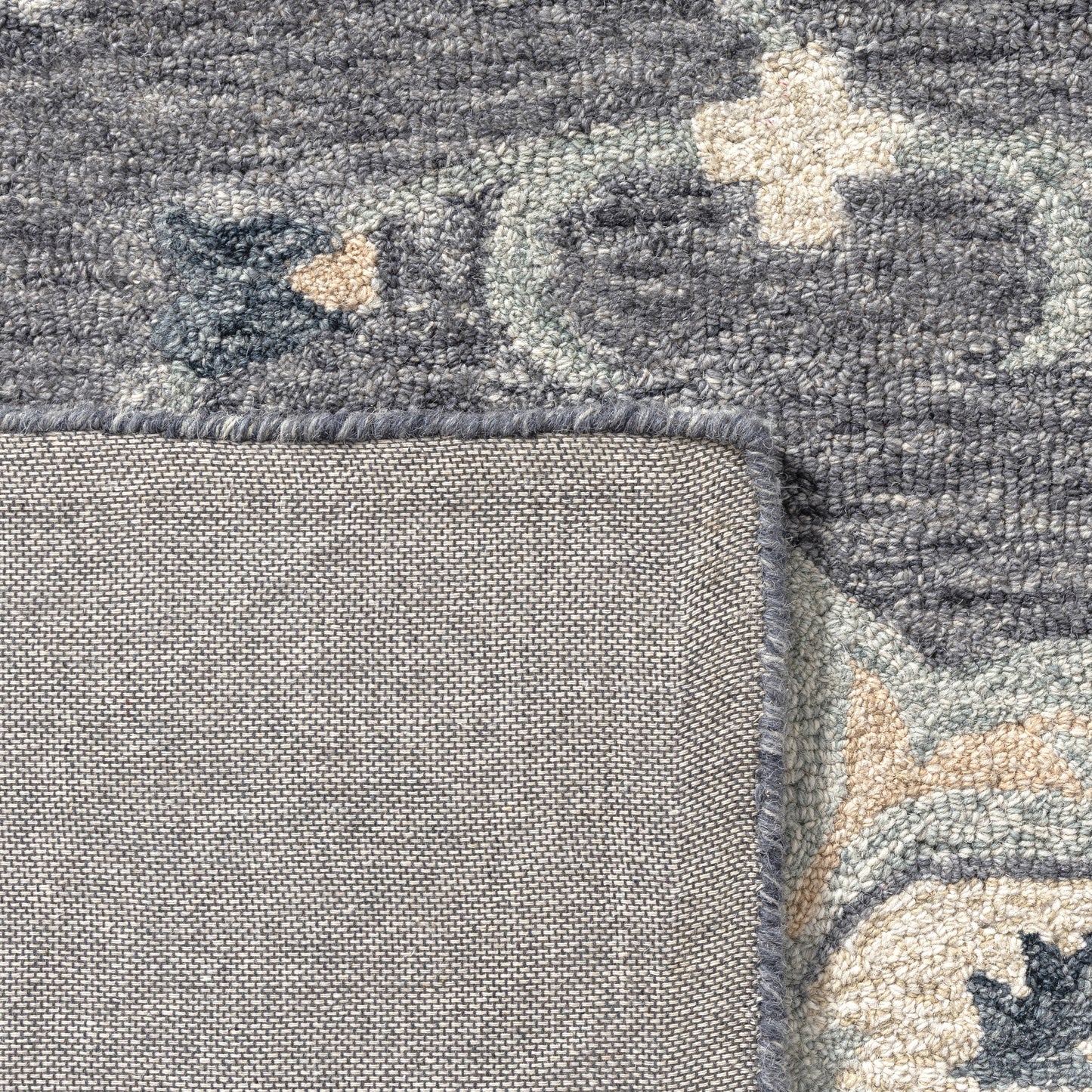 Victorian-81582 Traditional Hand-Tufted Dark Gray/Blue Cotton Indoor Area Rug - LR Home