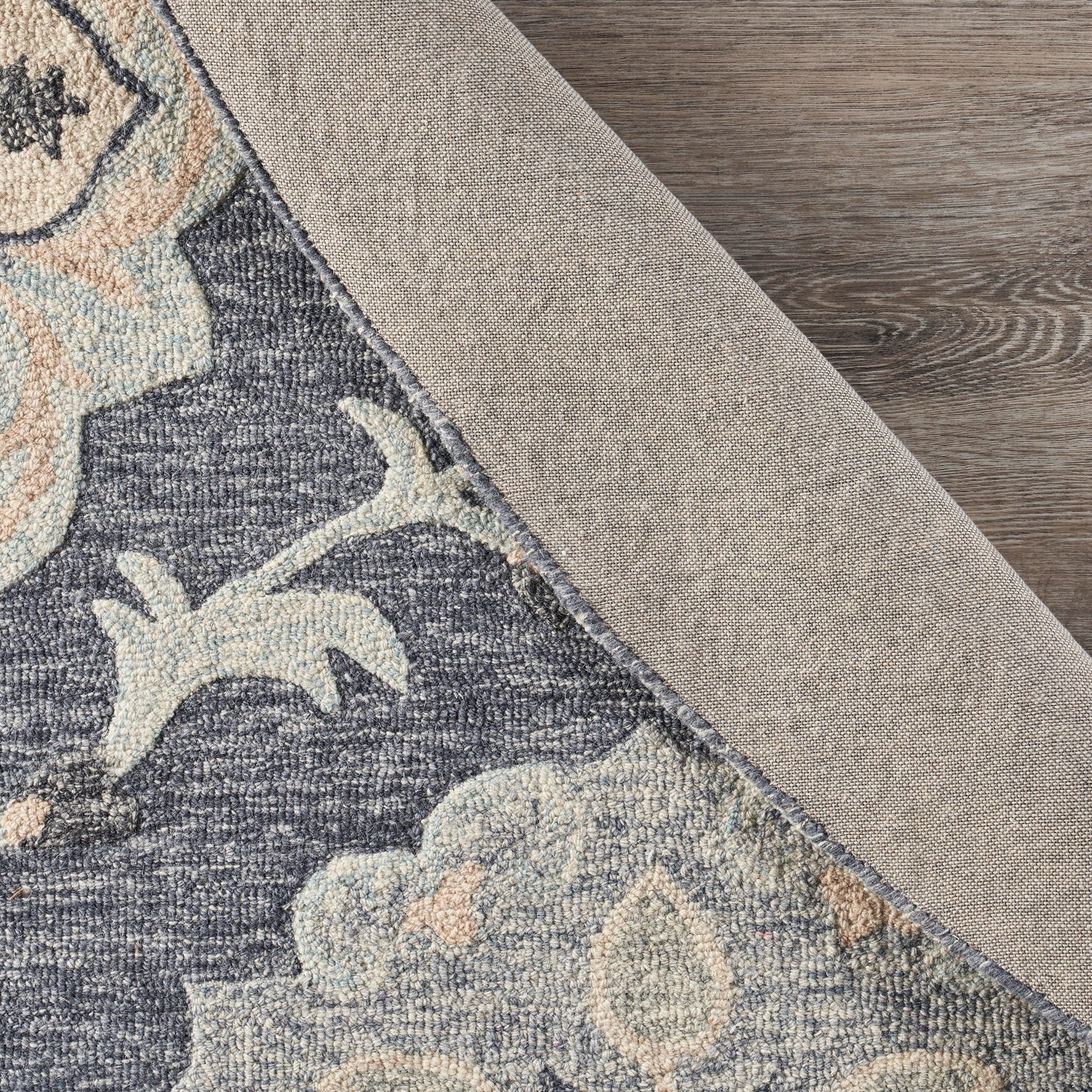 Victorian-81582 Traditional Hand-Tufted Dark Gray/Blue Cotton Indoor Area Rug - LR Home
