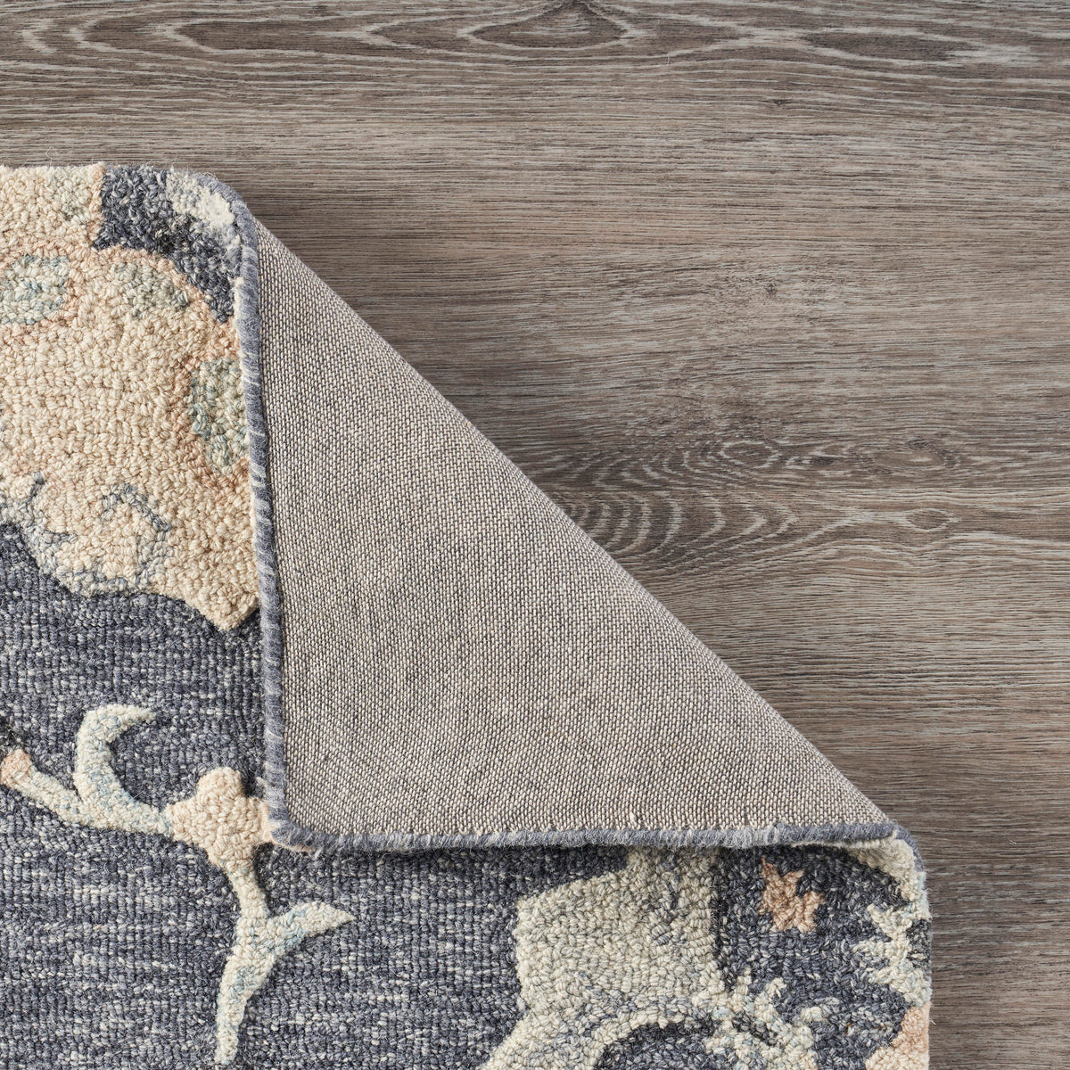Deep Gray Floral Garden Area Rug - back view
