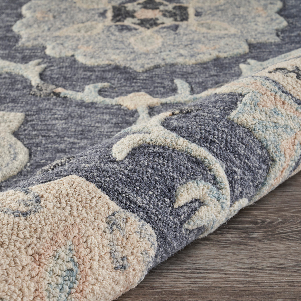 Deep Gray Floral Garden Area Rug - close-up detail
