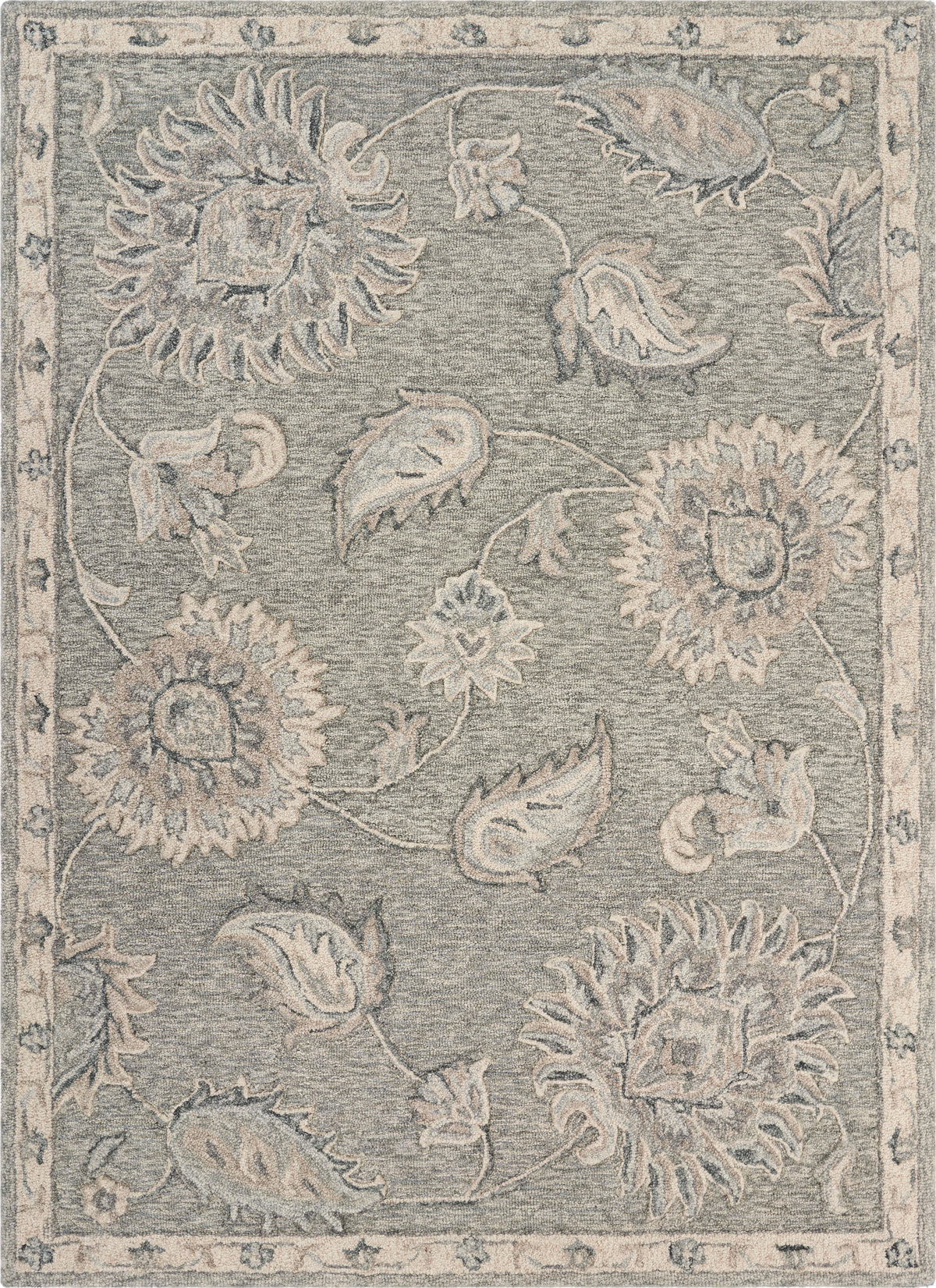 Light Gray Traditional Botanical Area Rug - Silo view