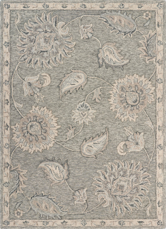 Light Gray Traditional Botanical Area Rug - Silo view
