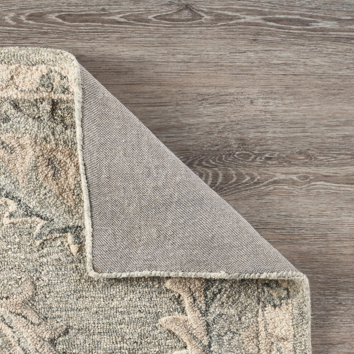 Light Gray Traditional Botanical Area Rug - back view