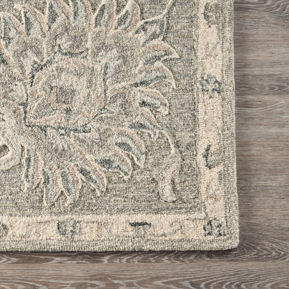Light Gray Traditional Botanical Area Rug - corner view