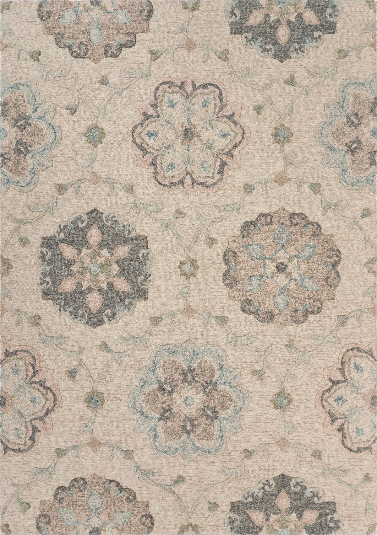 Delicate Ivory and Light Blue Traditional Floral Area Rug - Silo view