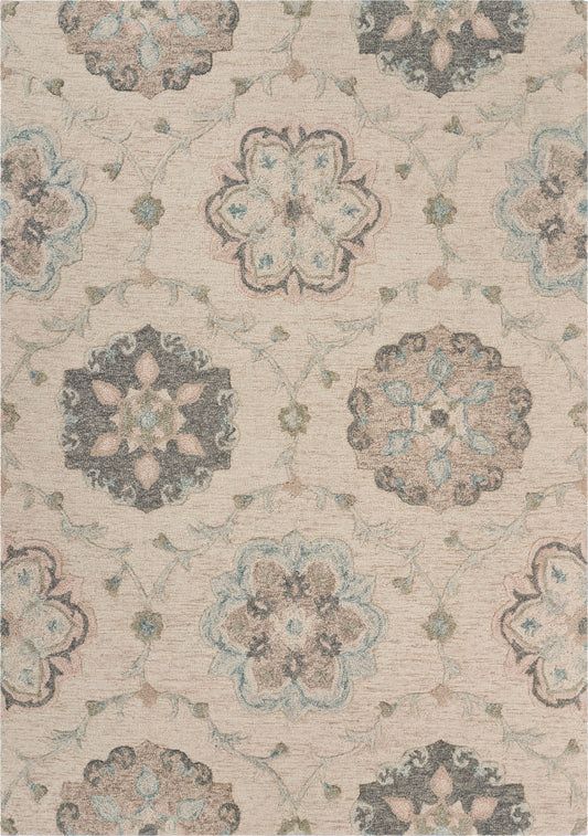 Delicate Ivory and Light Blue Traditional Floral Area Rug - Silo view