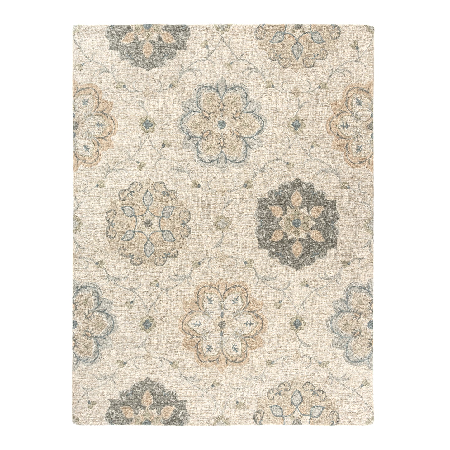 Victorian-81584 Traditional Hand-Tufted Ivory/Light Blue Cotton Indoor Area Rug - LR Home
