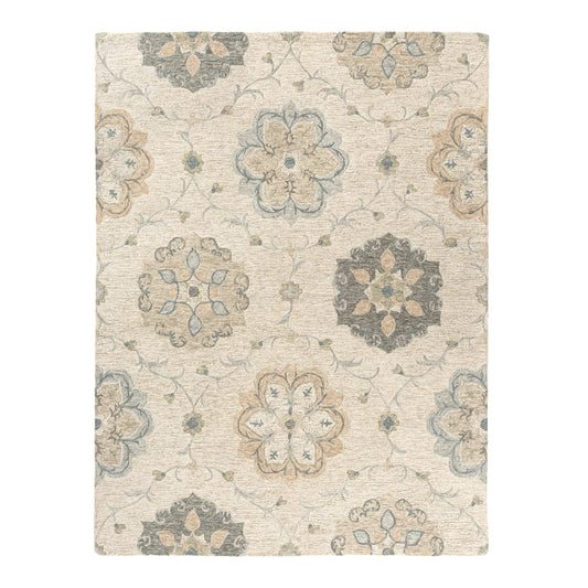 Victorian-81584 Traditional Hand-Tufted Ivory/Light Blue Cotton Indoor Area Rug - LR Home