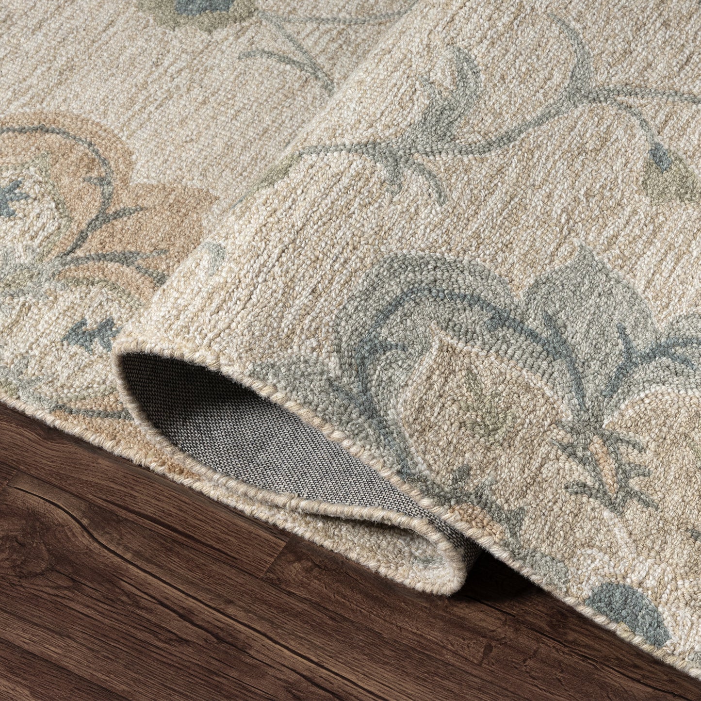 Victorian-81584 Traditional Hand-Tufted Ivory/Light Blue Cotton Indoor Area Rug - LR Home
