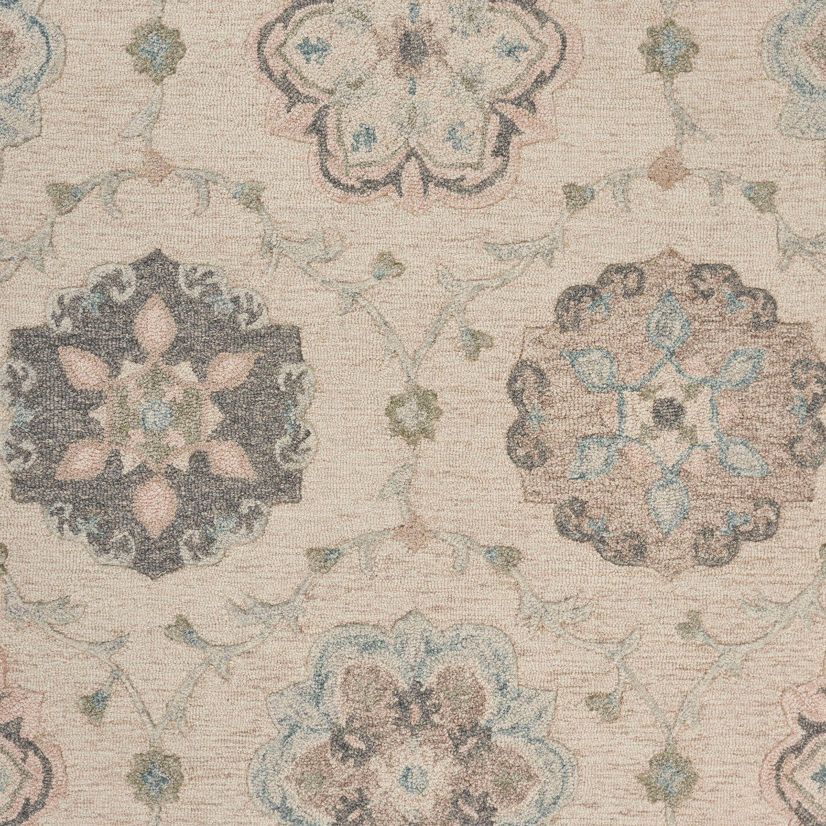 Delicate Ivory and Light Blue Traditional Floral Area Rug - color swatch