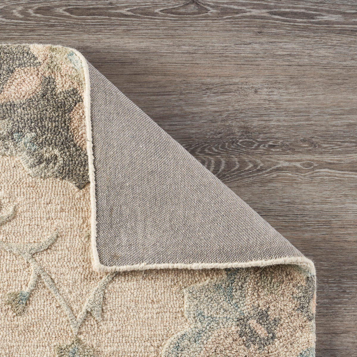 Delicate Ivory and Light Blue Traditional Floral Area Rug - back view