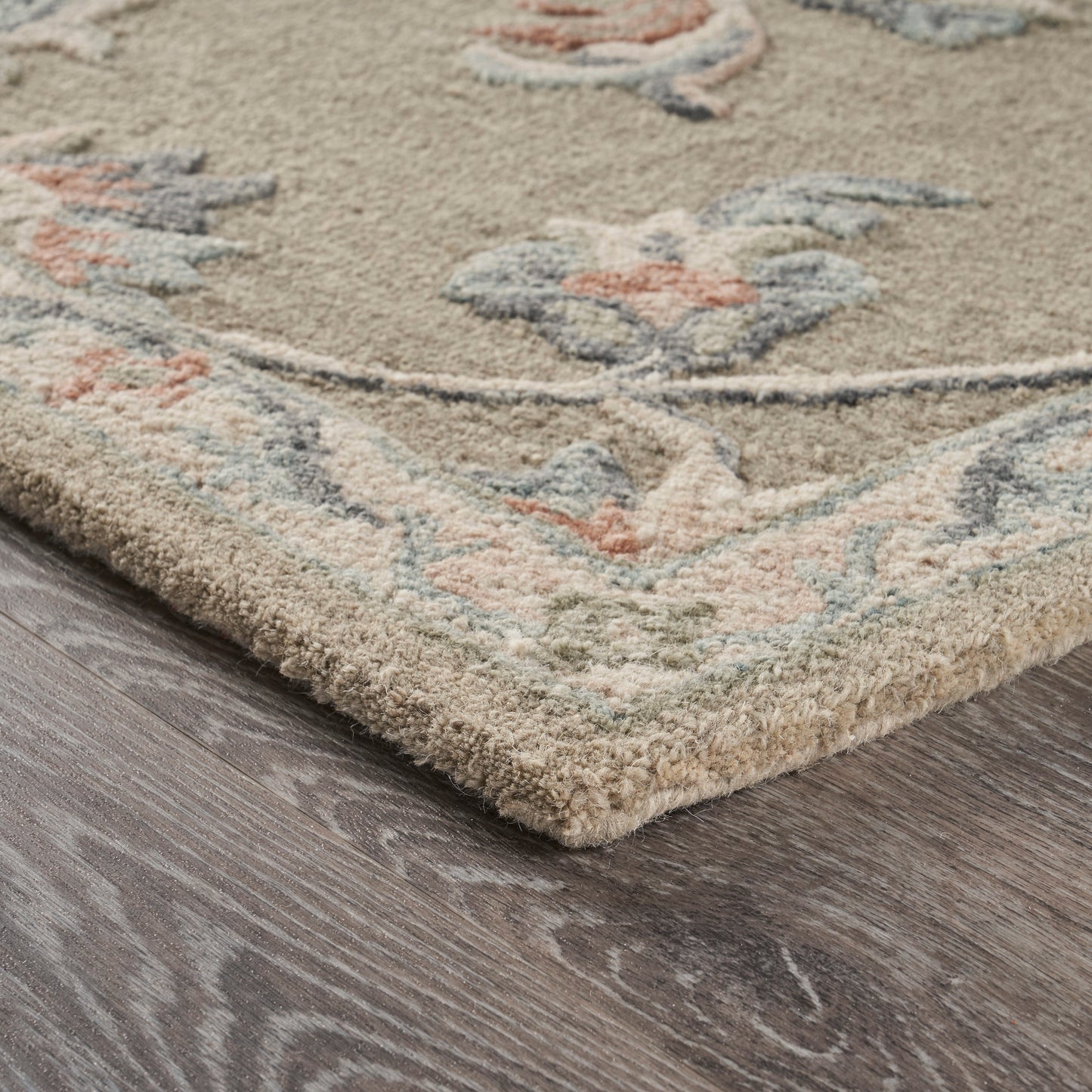 Victorian-81585 Traditional Hand-Tufted Silver/Cream/Blue Cotton Indoor Area Rug - LR Home