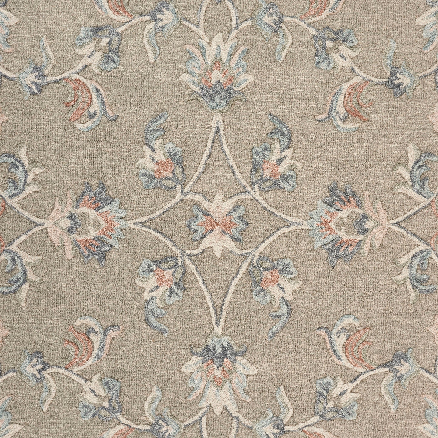 Victorian-81585 Traditional Hand-Tufted Silver/Cream/Blue Cotton Indoor Area Rug - LR Home