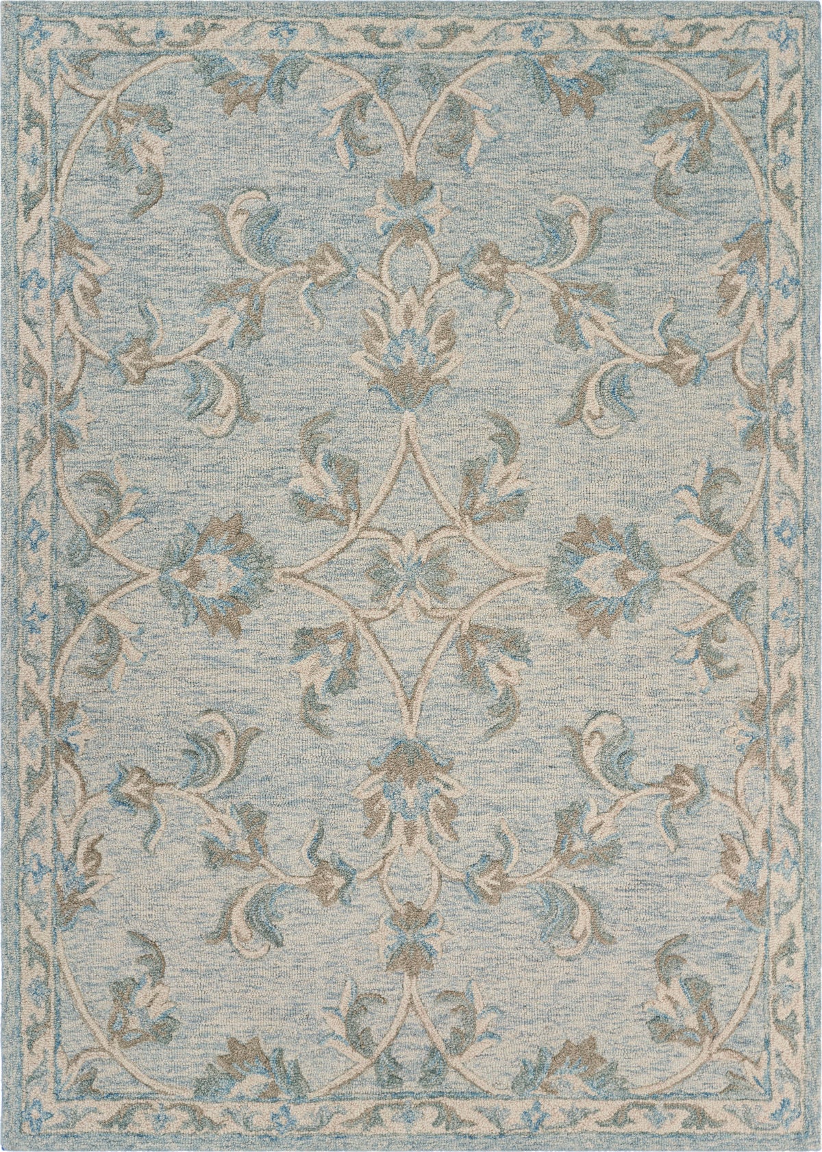 Mirroring Baby Blue Floral Bloom Area Rug - Silo view