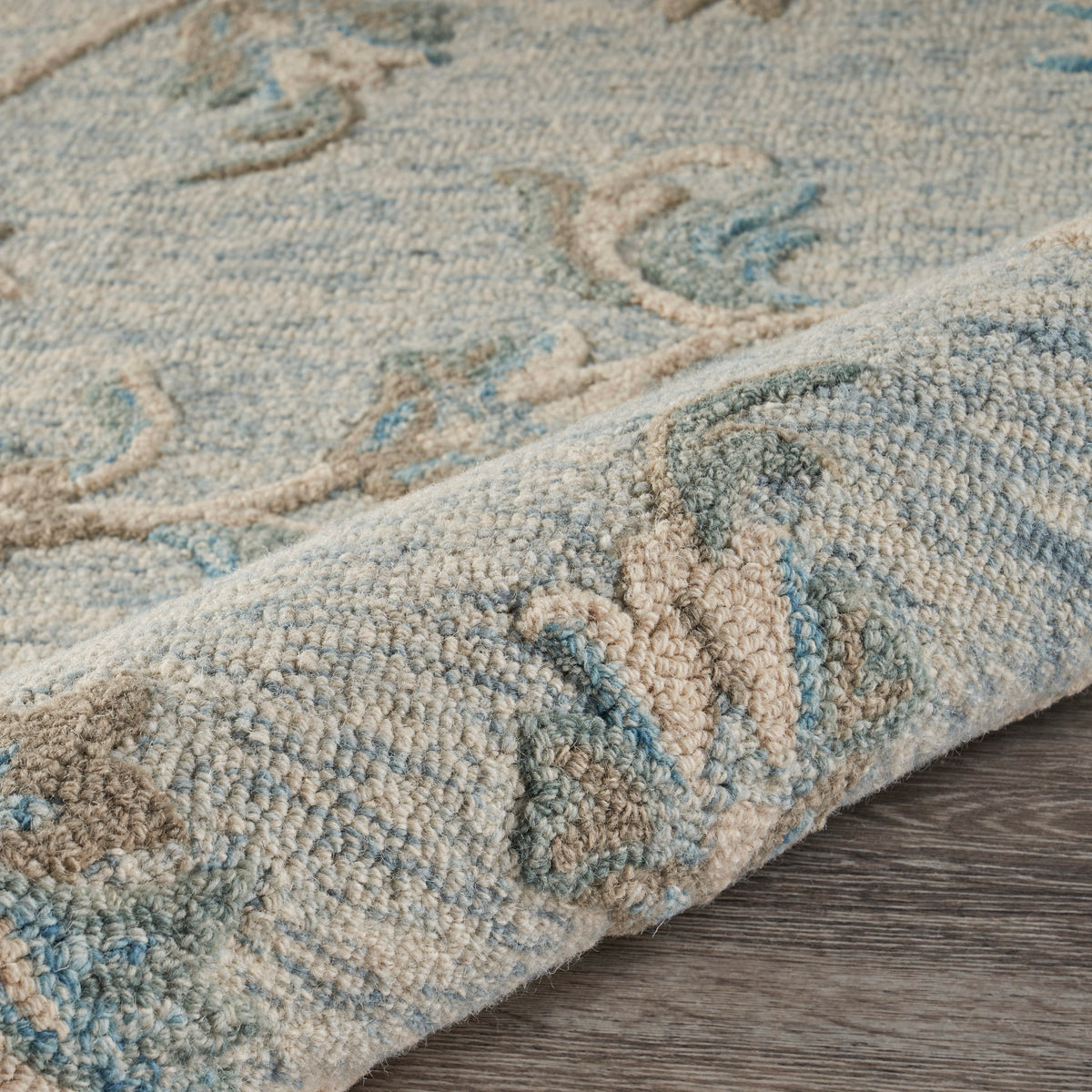 Mirroring Baby Blue Floral Bloom Area Rug - close-up detail