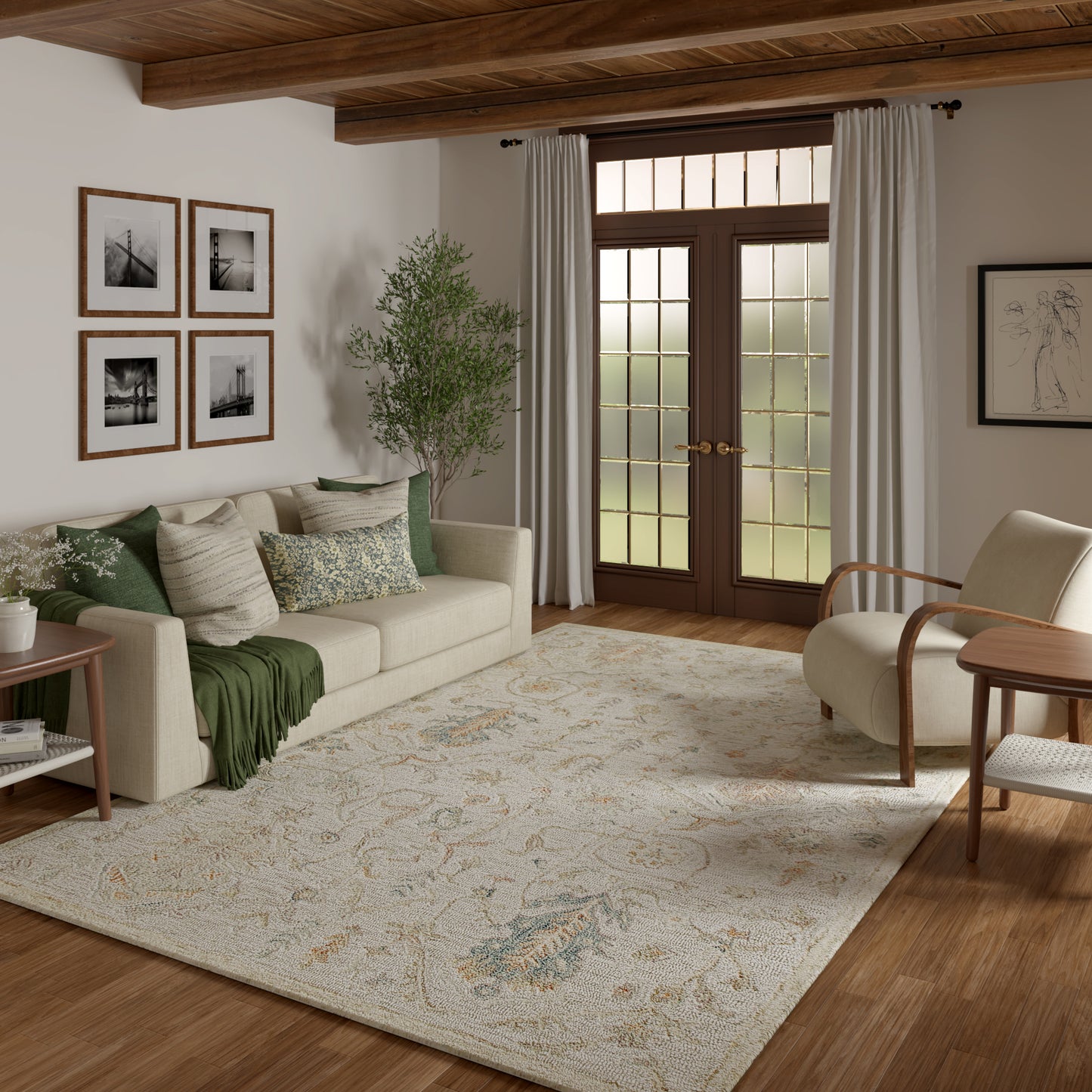 Vintage-81921 Traditional Hand-Tufted Cream/Taupe/Blue Cotton Indoor Area Rug - LR Home