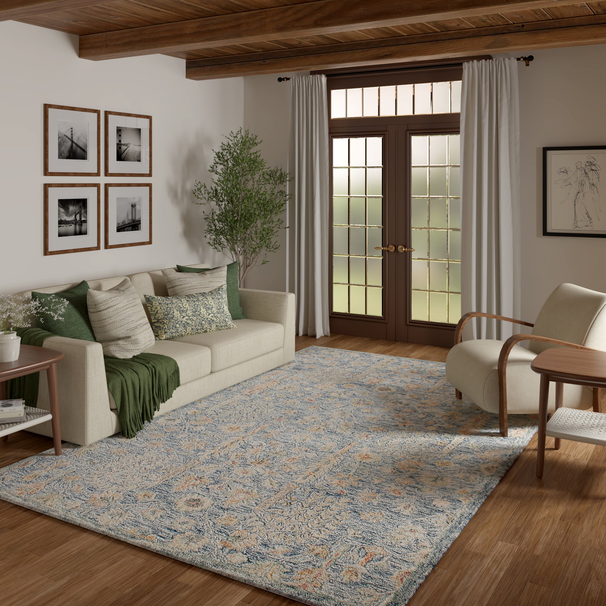 Vintage-81922 Traditional Hand-Tufted Blue/Ivory/Taupe Cotton