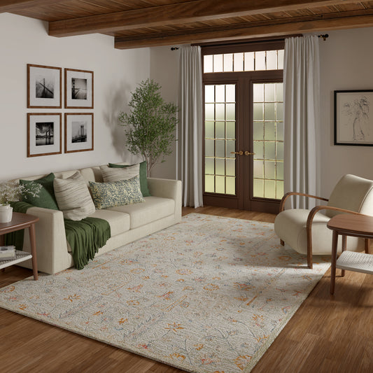 Vintage-81923 Traditional Hand-Tufted Green/Cream/Taupe Cotton Indoor Area Rug - LR Home