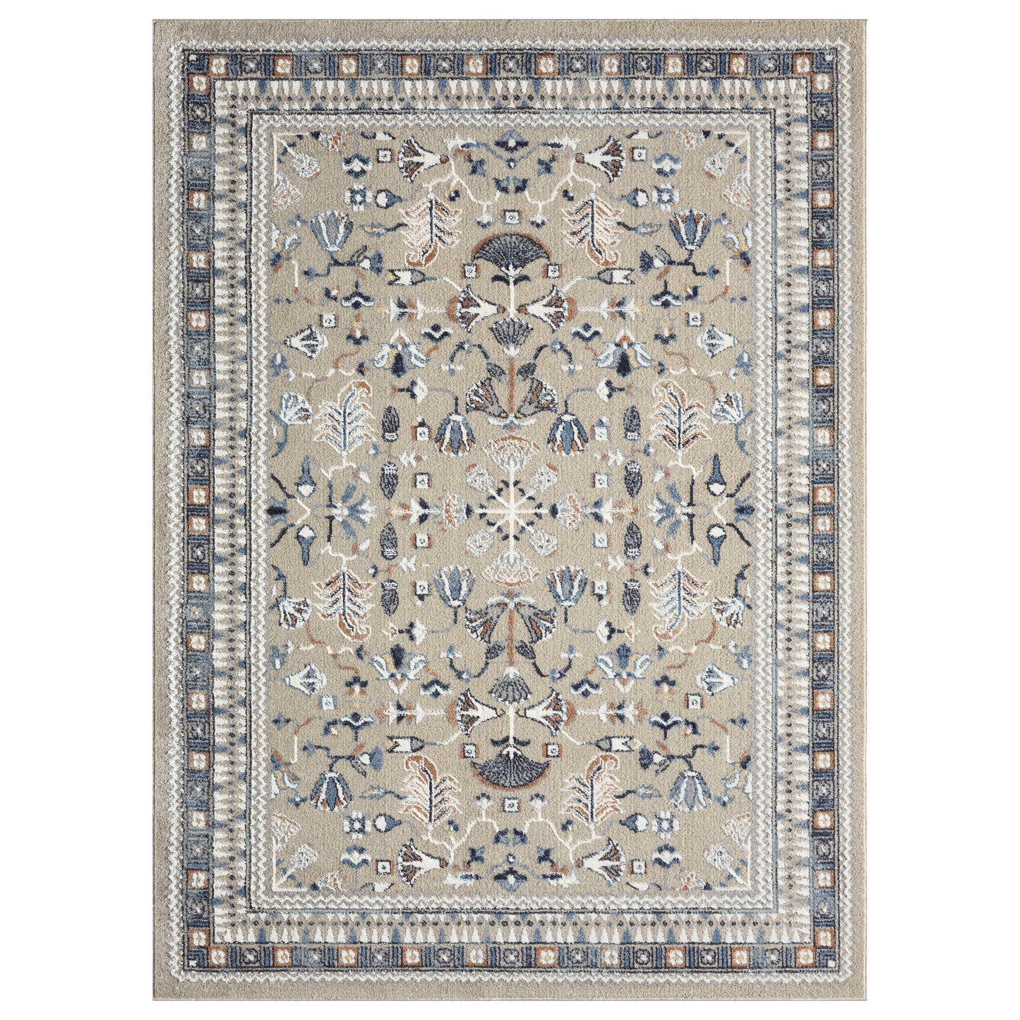 VISTA-82643 Classic/Traditional Machine Made Blue/Beige Polyester Indoor Area Rugs - LR Home