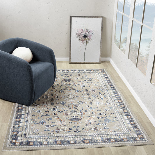 Vista-82643 Traditional Power-Loomed Blue/Beige Jute Indoor Area Rug - LR Home