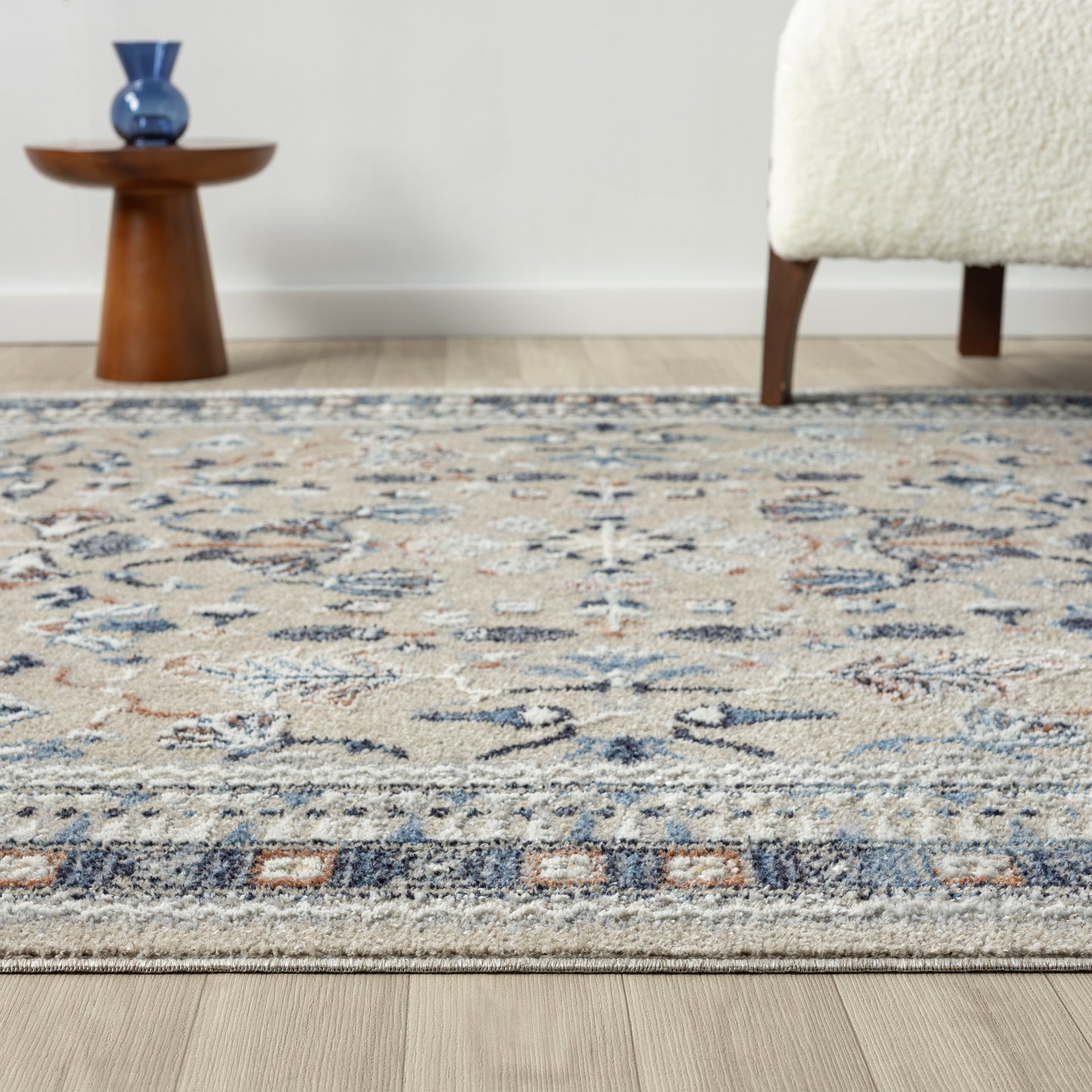 Vista-82643 Traditional Power-Loomed Blue/Beige Jute Indoor Area Rug - LR Home