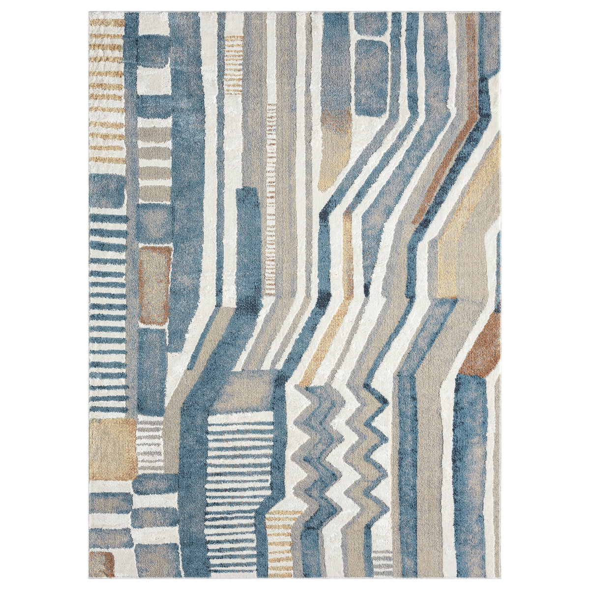 Blue/Beige Modern Abstract Performance Washable Indoor Area Rug - Silo view
